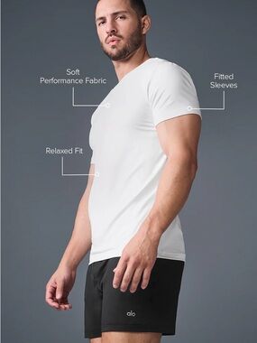 NWOT ALO Yoga Conquer Reform Crew Neck Short Sleeve Tee Shirt - White Mens